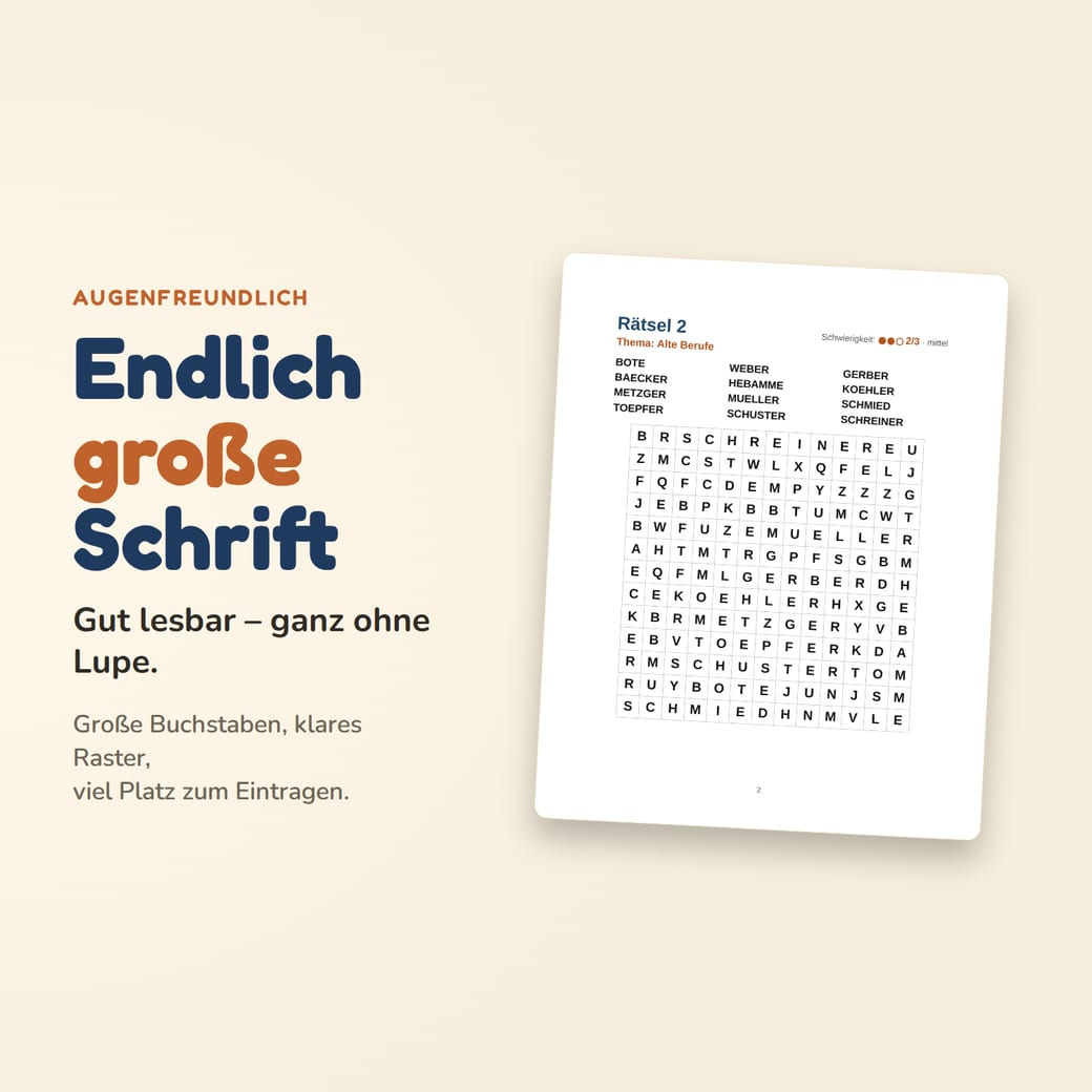 Endlich große Schrift – echte Rätselseite